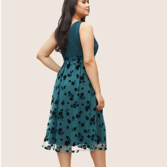 BloomChic Floral Mesh Patchwork Surplice Neck Tank Dress - Picture 2 of 6